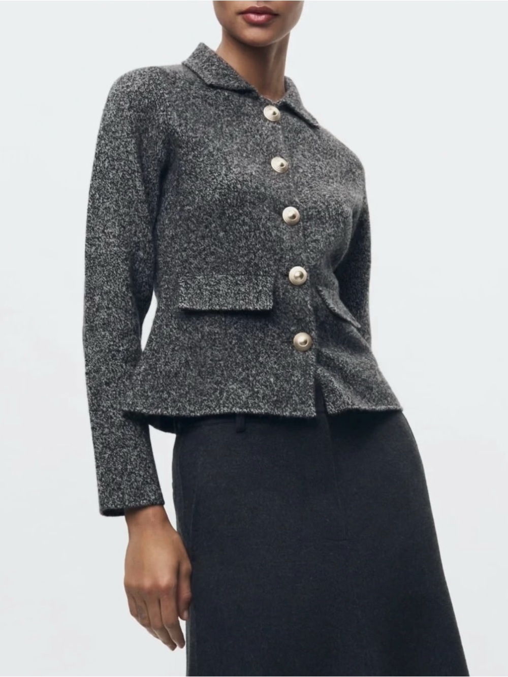 Zara Charcoal Gray 100% wool Knit Button-Front Blazer